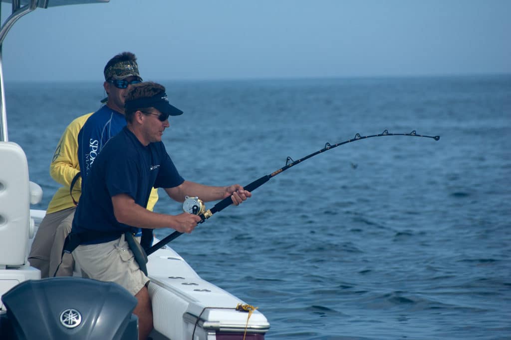 Light-duty fighting belt being used while fishing