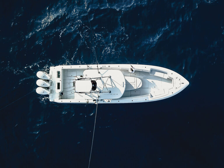 Center-console fishing boat out in the ocean