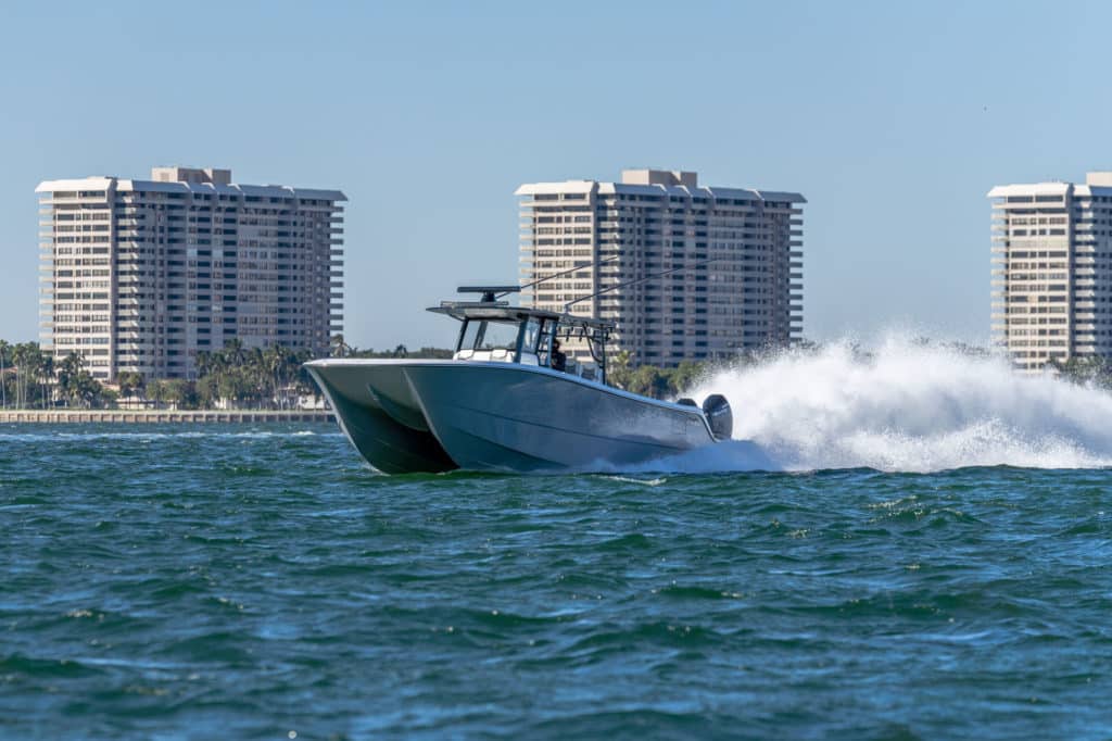 Catamaran running smoothly in choppy seas