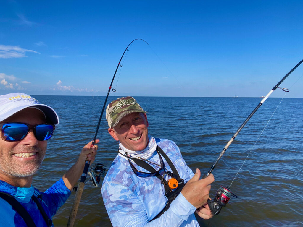 A double hook up of redfish