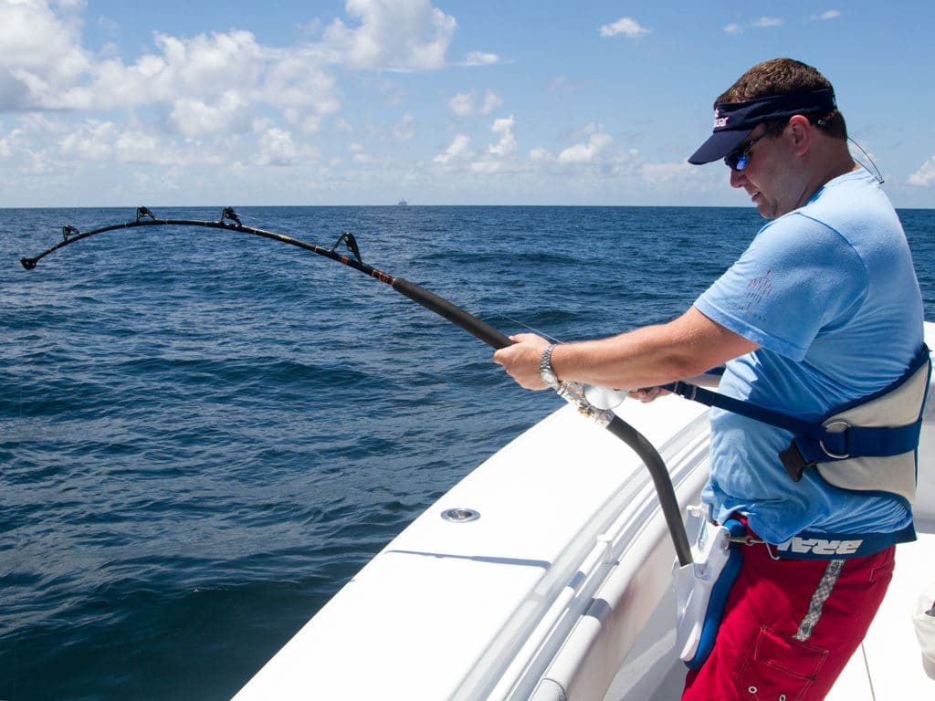 fighting a yellowfin tuna