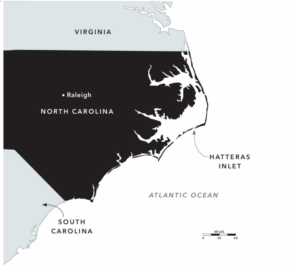 Reference map of Hatteras North Carolina for blackfin tuna fishing