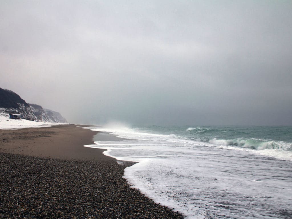 Snow on a beach