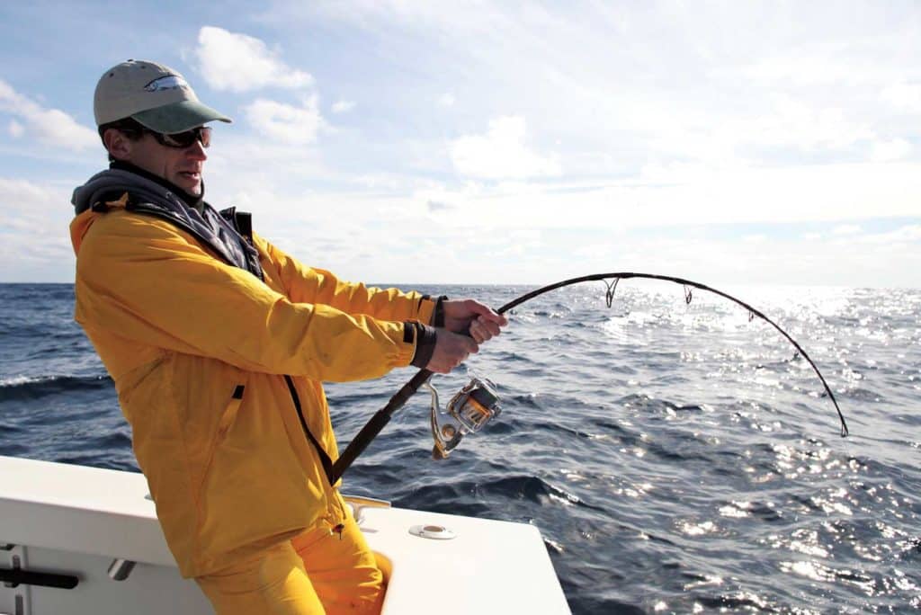 Rod bent over while fishing