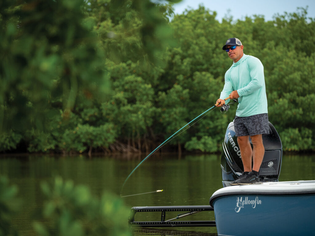 Angler using a skip cast